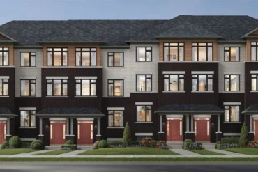 Three-storey townhomes with two-car garages at WestHaven at Country Lane by Andrin Homes in Whitby