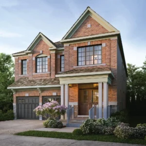 Brick detached home elevation at Whitby Meadows by Great Gulf in Whitby